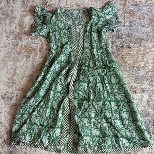Green and White Lightweight Dress from India
